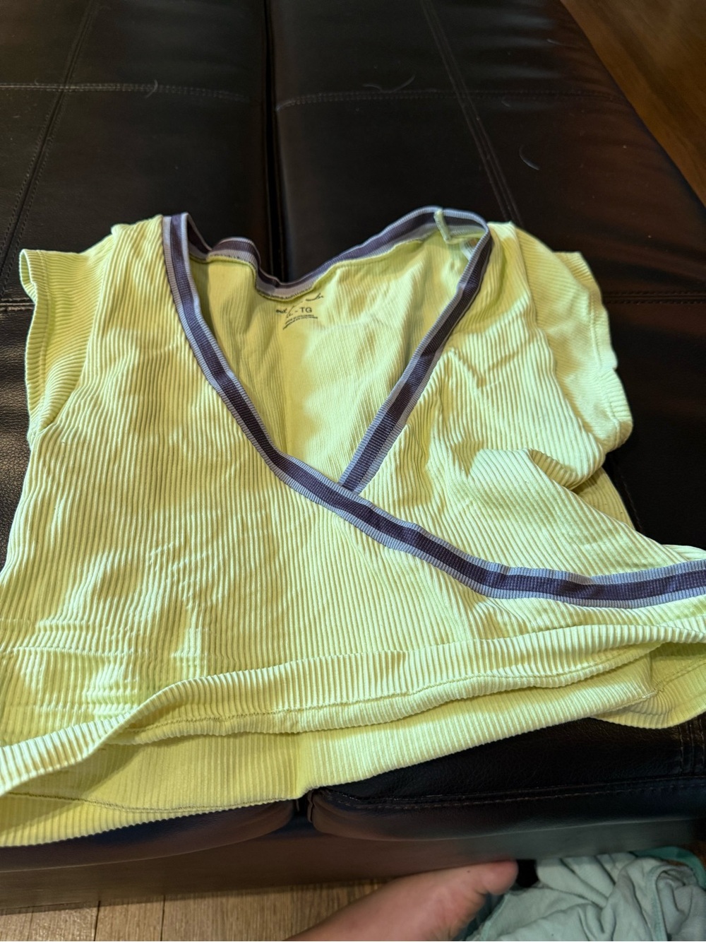 Urban Outfitters Light Green Ribbed Wrap Camisole with Purple Trim
